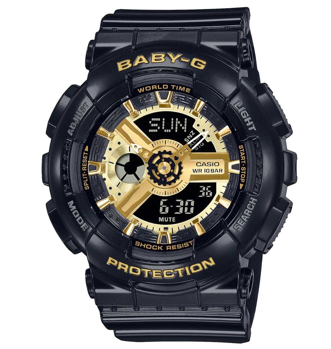 Reloj Baby-G inspirado en GA-110 | Negro y oro con diseño mecánico