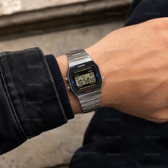 Reloj digital retro de acero inoxidable | A163WA-1QES