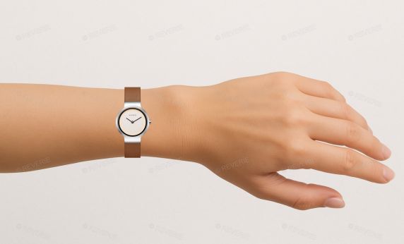 Reloj moderno de mujer en acero inoxidable con esfera blanca y correa de cuero marrón para la mujer consciente del estilo | AIW7607