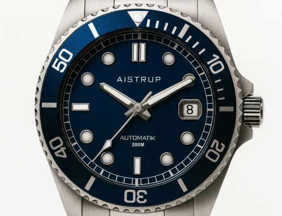 Reloj de buceo automático profesional con esfera azul, 200M de resistencia al agua y robusta correa de acero de la colección Aistrup Automatik | AIW8301