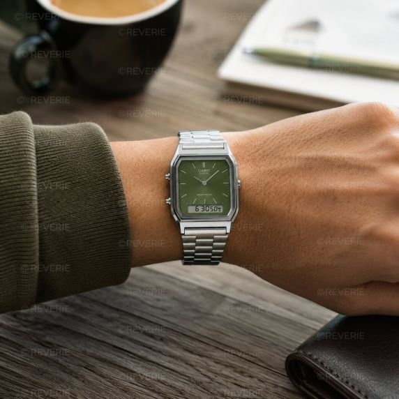 Reloj Casio rectangular analógico-digital con esfera verde Sunray | AQ-230A-3AMQYES