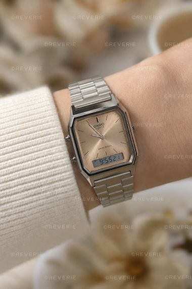 Reloj vintage de doble pantalla Casio dorado digital-analógico con esfera Sunray | AQ-230A-4AMQYES