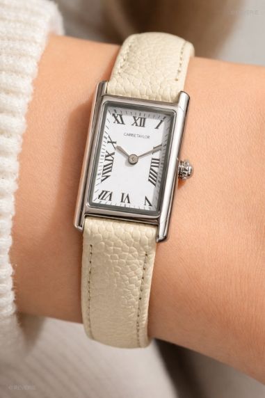 Carrie Taylor Classic Rectangular Beige Calf Leather 19mm