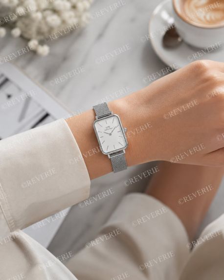 Daniel Wellington Ladies Rectangular Steel White Mesh 20mm