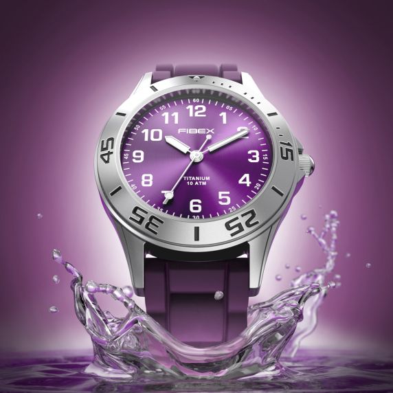 Reloj natación titanio morado antialérgico | FIBEXTIA02