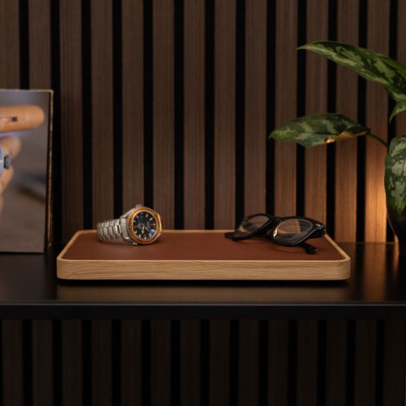 Morelund Tray in Natural Wood/Cognac Leather MO6202