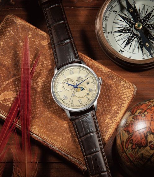 Orient Mens Steel Ivory Moon-Phase Automatic 41mm