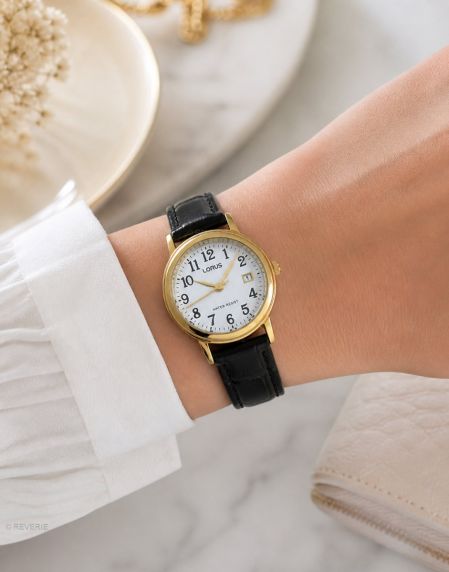 Lorus Ladies Golden Black Leather Petite 26mm