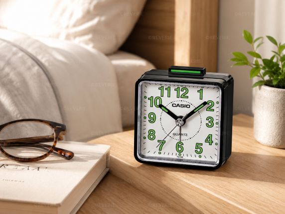 Reloj despertador analógico negro clásico y funcional | TQ-140-1BEF