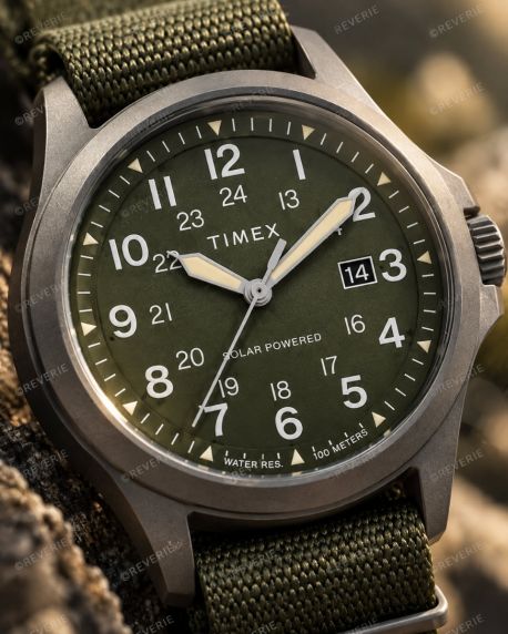 Timex Mens Solar Gunmetal Green Nato Sapphire 41mm